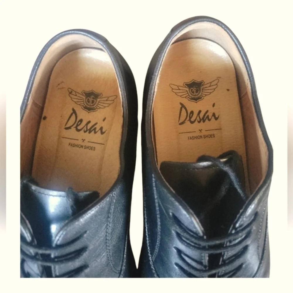 Desai Men's Classic Black Leather Handmade Dress Cap Toes Oxford Shoes Sz 42